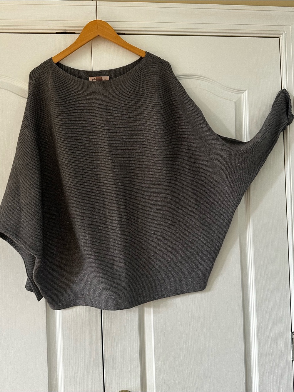 Philosophy Grey/Silver Ribbed Scoop-Neck Poncho